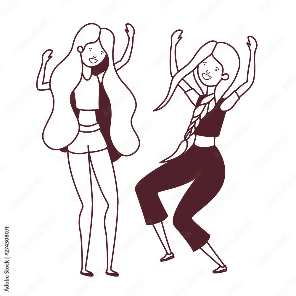 silhouette of dancing women in white background silhouette of dancing women in white background