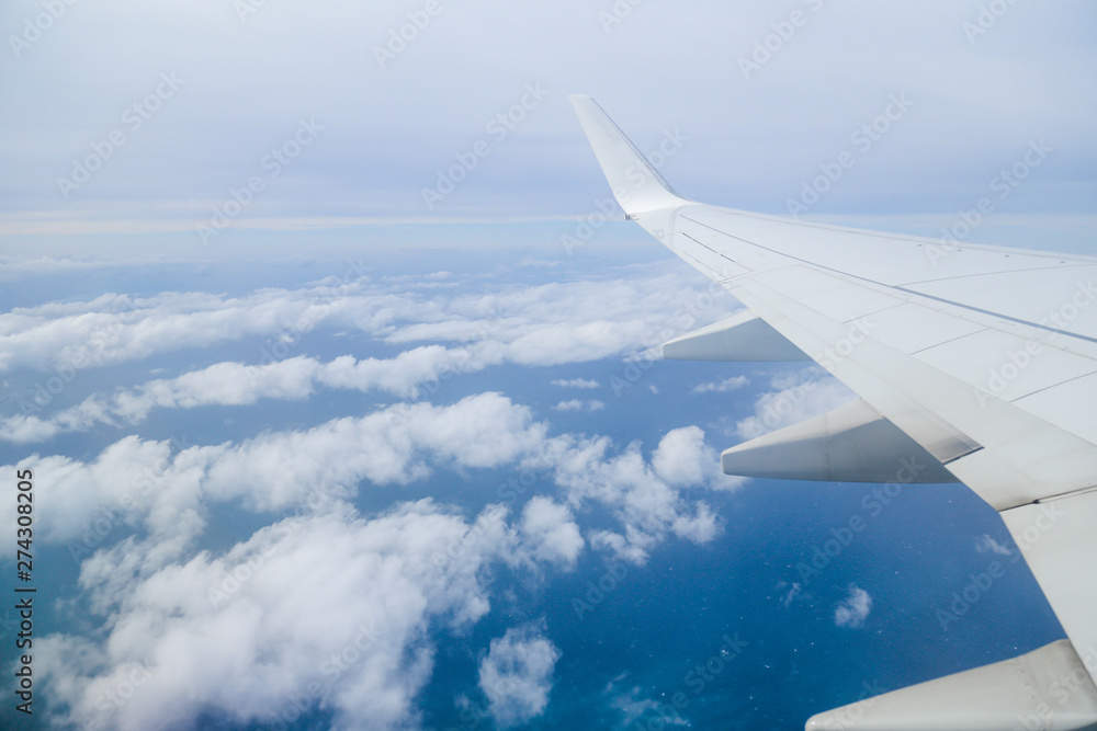 Fototapeta premium wing of a commercial aircraft during the flight at high altitude