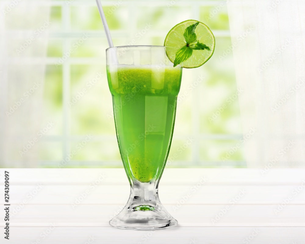 set of cocktails soft and long-drinks ind front of white background