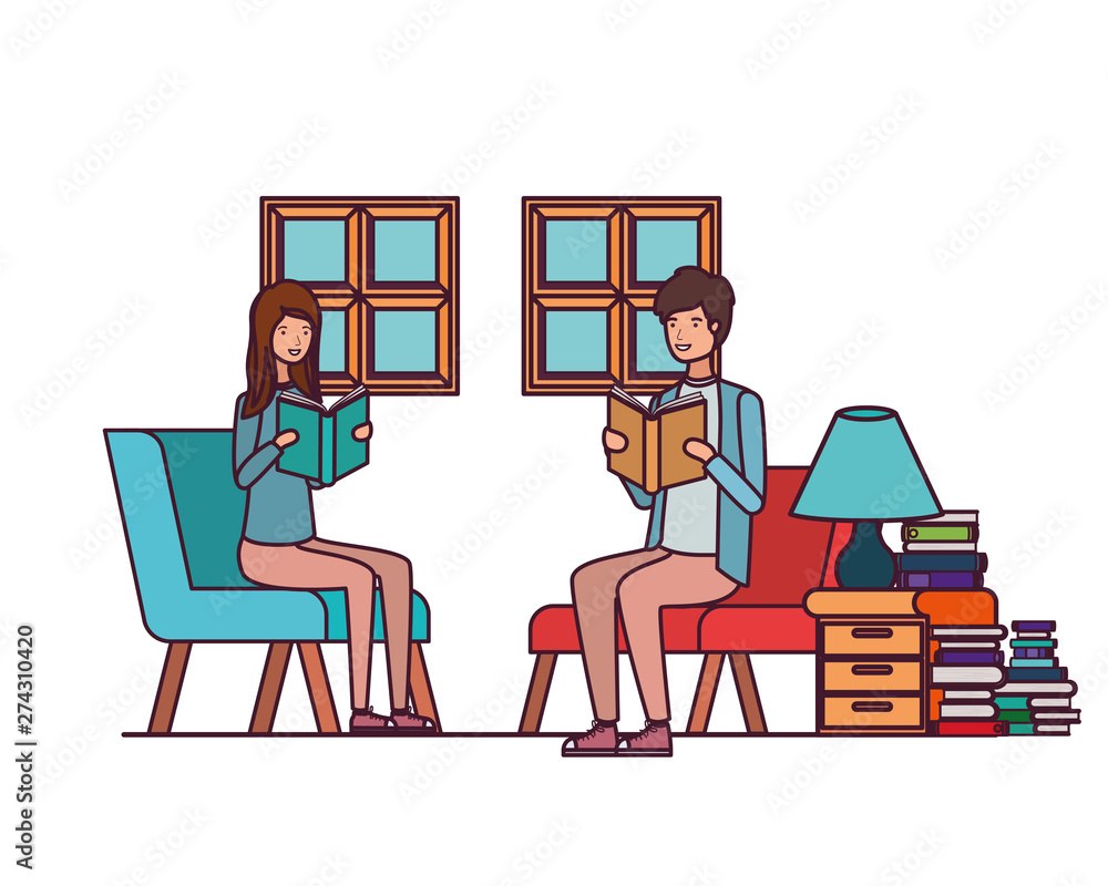 Fototapeta premium couple with book in hands in living room