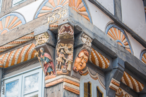 Decorative elements at façade Stiftsherrenhaus Hameln Lower Saxony (Niedersachsen) Germany