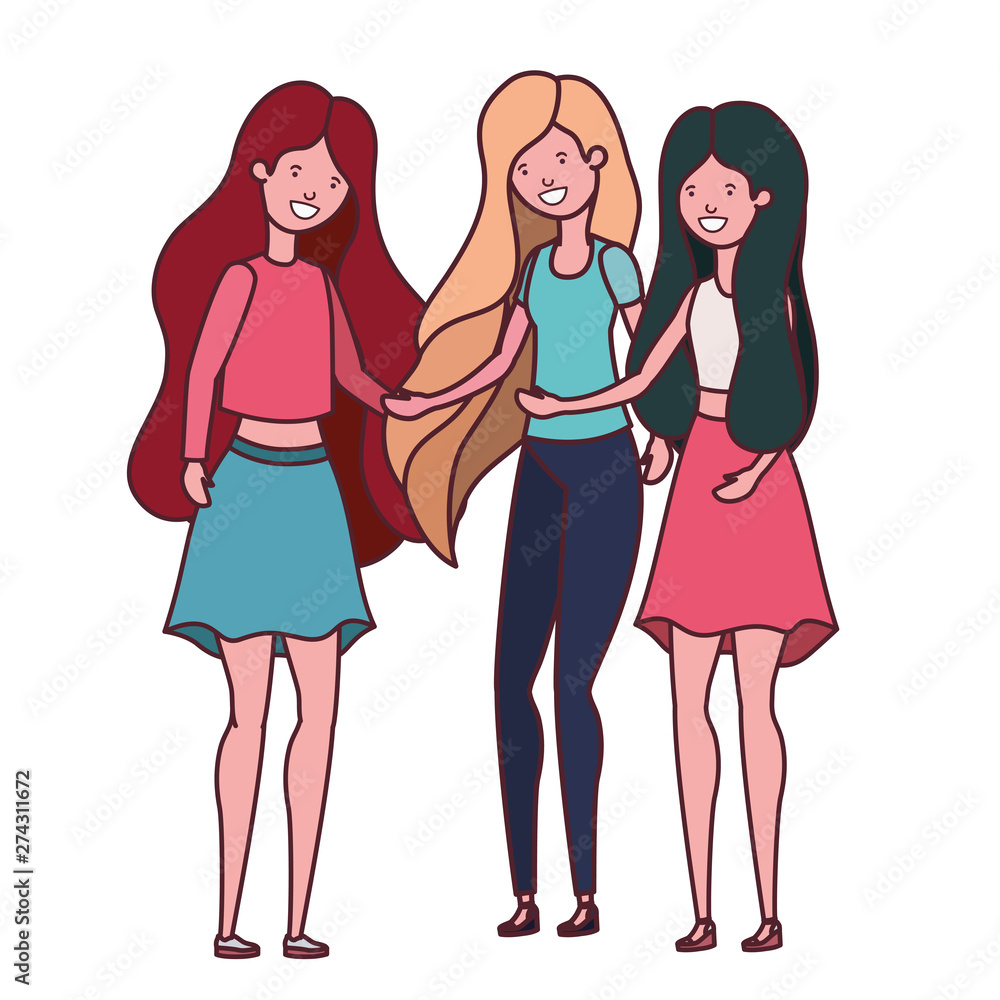 young women in white background avatar character young women in white background avatar character