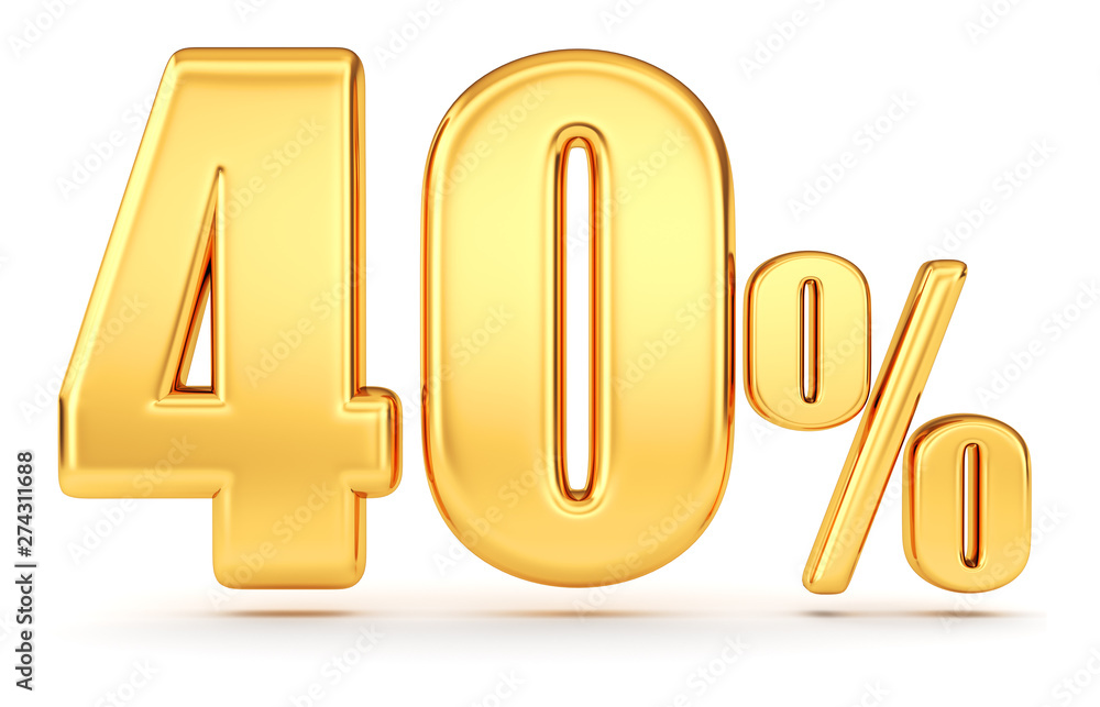 3d render illustration. Golden forty percent on a white background. 3d render illustration. Golden forty percent on a white background.