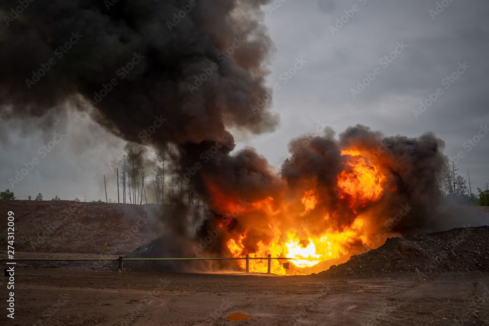Fire on flare blow out in  oil and Gas  processing platform and remote platform produced oil, natural gas and liquid condensate