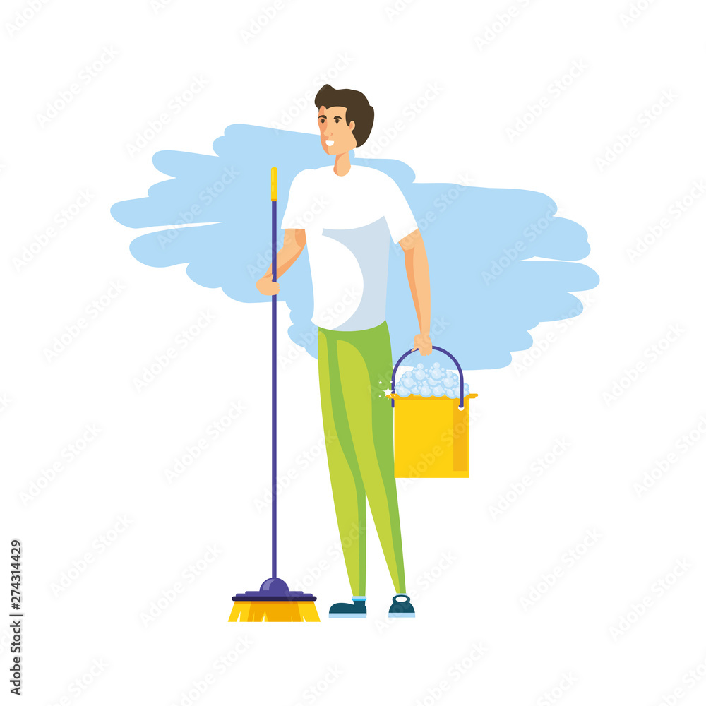 Isolated man cartoon cleaning design Isolated man cartoon cleaning design