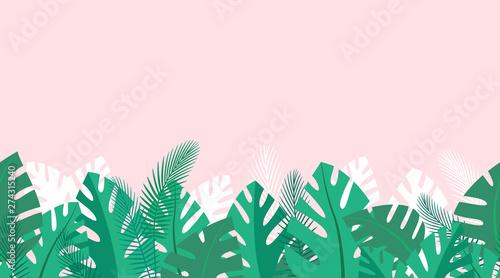Horizontal repeated decoration with palm leaves, background with tropical plants, vector wallpaper