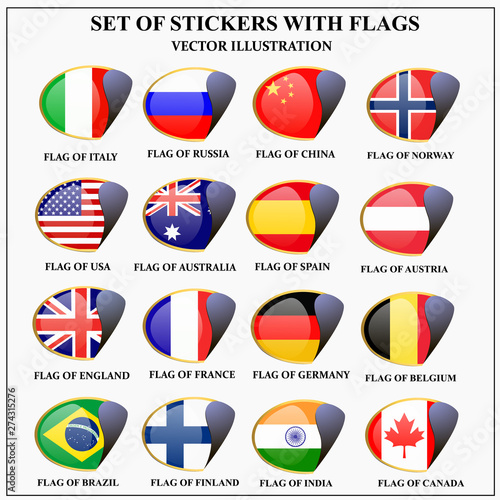 Free Download Bright set of stickers with flags. Colorful illustration with flags of the world for web design. Vector illustration with white background. - GFXLoad