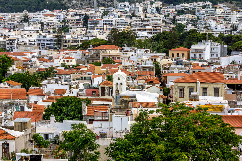 View from the height of the Roofs of houses in the old town of Rethymno in Greece.