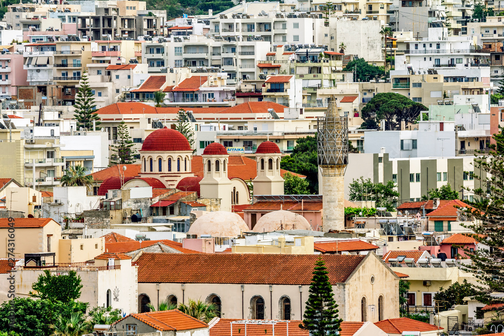 View from the height of the Roofs of houses in the old town of Rethymno in Greece.