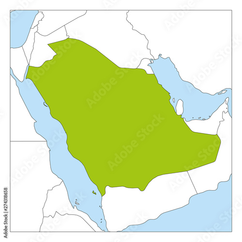 Map of Saudi Arabia green highlighted with neighbor countries