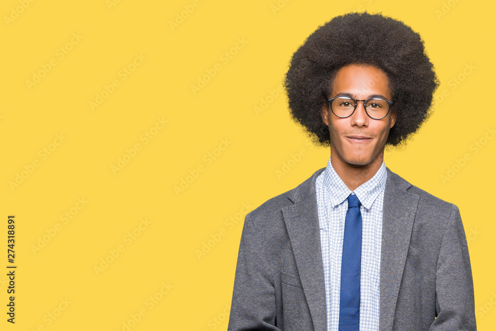Young african american business man with afro hair wearing glasses Hands together and fingers crossed smiling relaxed and cheerful. Success and optimistic Young african american business man with afro hair wearing glasses Hands together and fingers crossed smiling relaxed and cheerful. Success and optimistic