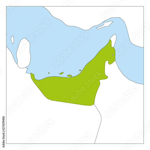 Map of United Arab Emirates green highlighted with neighbor countries