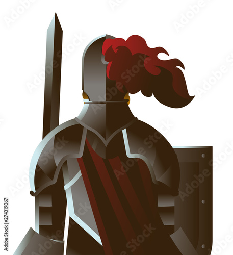 strong armored knight with sword back