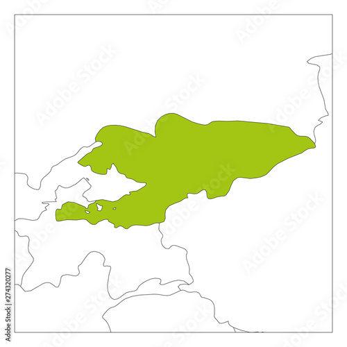 Map of Kyrgyzstan green highlighted with neighbor countries