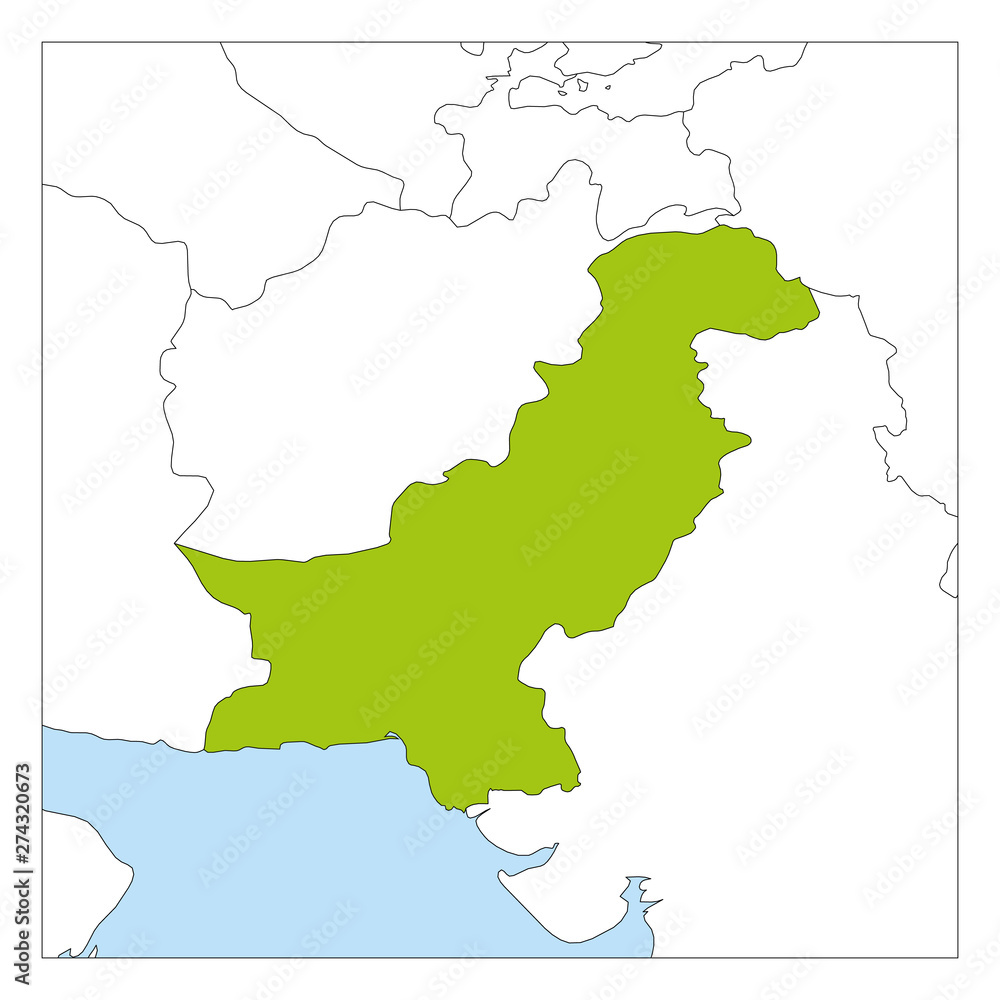 Map of Pakistan green highlighted with neighbor countries