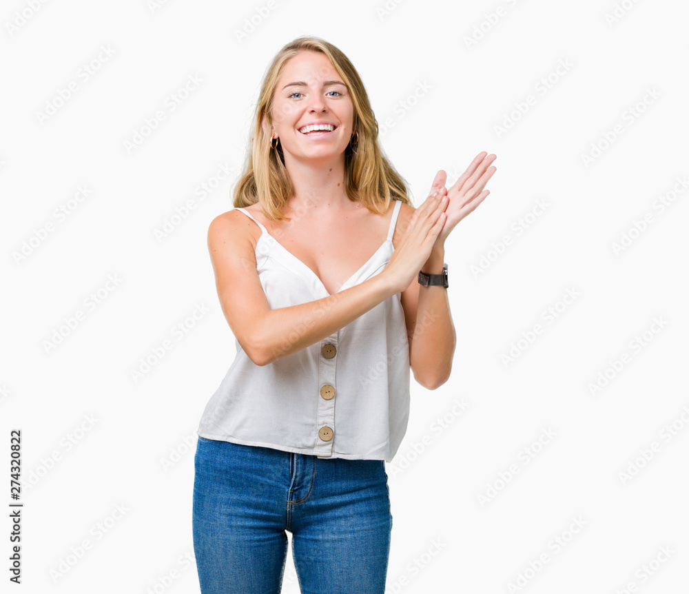 Beautiful young woman over isolated background Clapping and applauding happy and joyful, smiling proud hands together Beautiful young woman over isolated background Clapping and applauding happy and joyful, smiling proud hands together