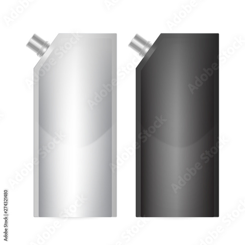 Doy-pack Blank of black and white colors. Clean Doypack Bag Packaging With Corner Spout Lid. Plastic Spouted Pouch Template, Vector illustration