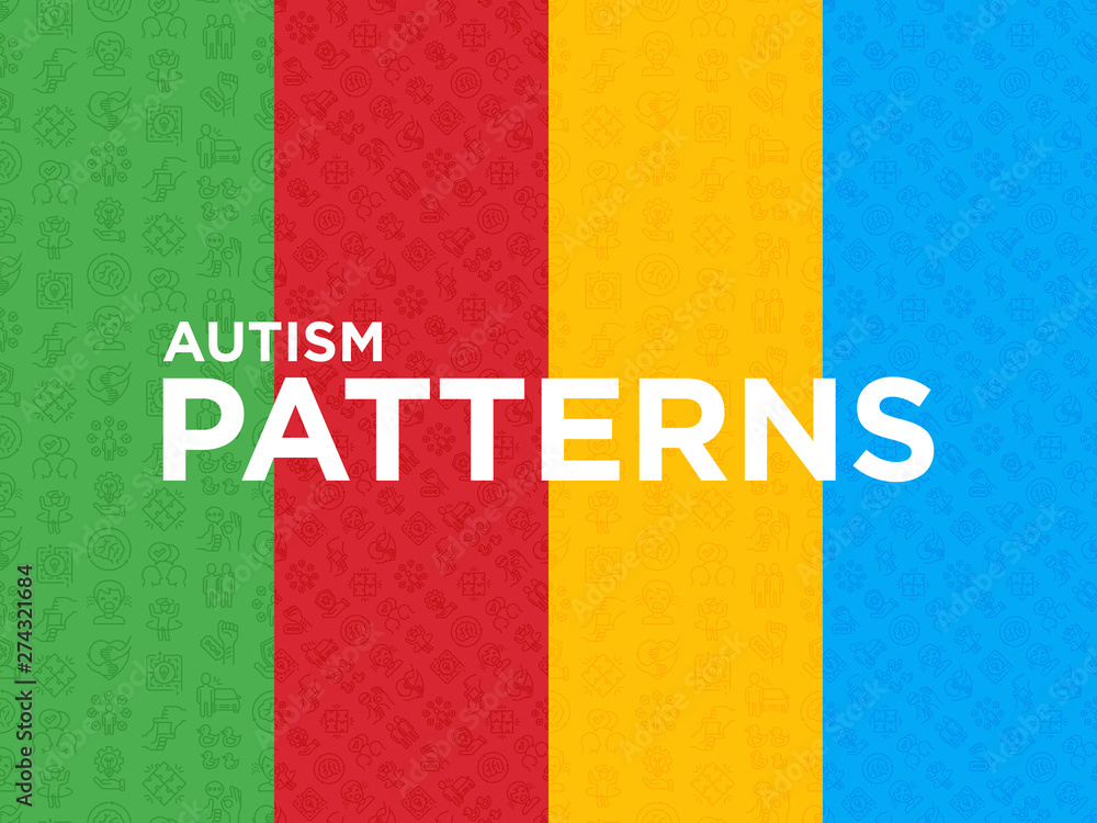 Autism symptoms seamless pattern with thin line icons repetitive