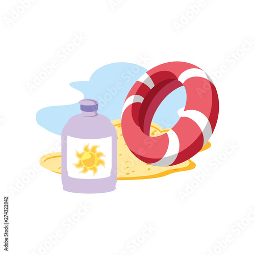 solar blocker bottle in the beach with float
