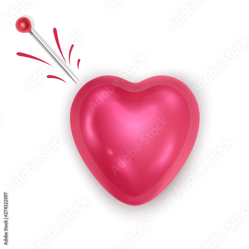 Heart and needle. Vector on white background the symbol of love is dead or unrequited love.