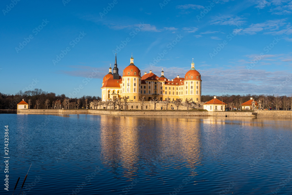 Sunset at Castle Moritzburg and Castle pond