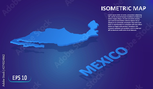 Isometric map of the INDONESIA. Stylized flat map of the country on blue background. Modern isometric 3d location map with place for text or description. 3D concept for infographic. EPS 10