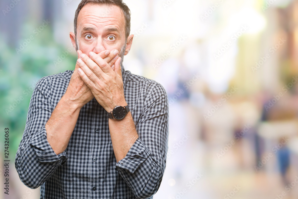 Middle age hoary senior man over isolated background shocked covering mouth with hands for mistake. Secret concept. Middle age hoary senior man over isolated background shocked covering mouth with hands for mistake. Secret concept.