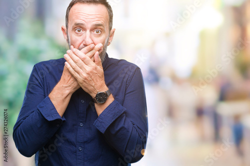 Middle age hoary senior man over isolated background shocked covering mouth with hands for mistake. Secret concept. © Krakenimages.com