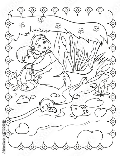 Coloring Book Of Sister And Brother Are Hiding