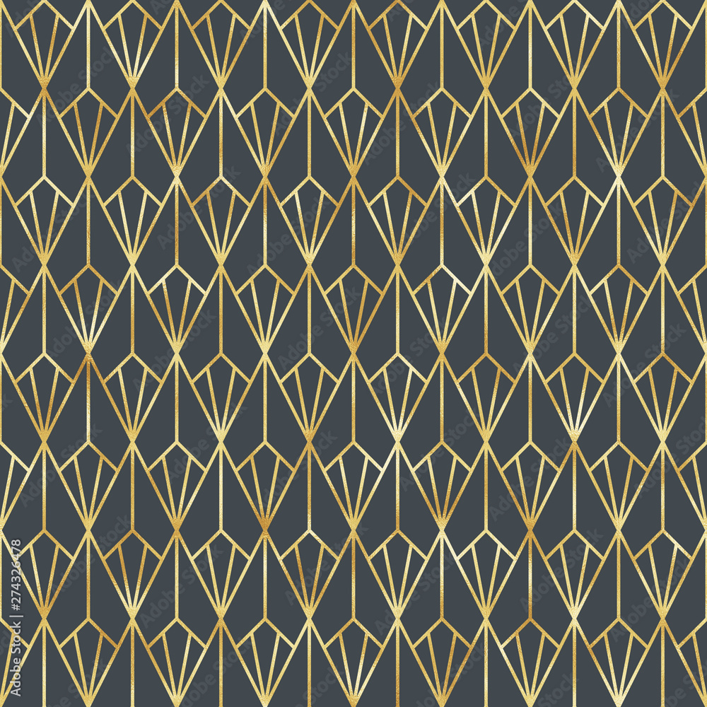 Fototapeta premium Art Deco Seamless Pattern - Repeating metallic pattern design with art deco motif