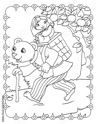 Coloring Book Of Bear Carries Girl In Basket