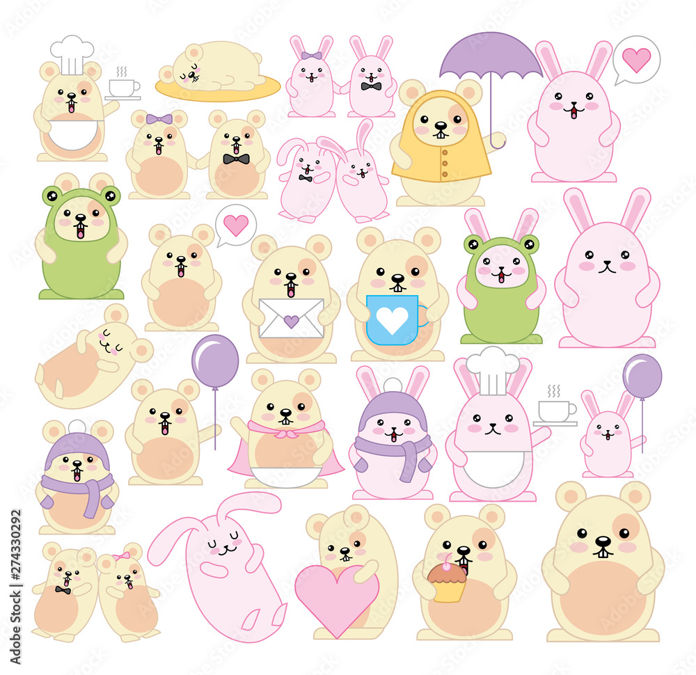 bundle of rabbits and hamster kawaii characters bundle of rabbits and hamster kawaii characters