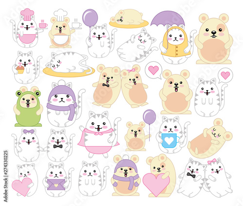 bundle of cats and mouses kawaii characters