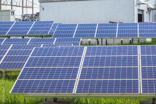 Close up rows array of polycrystalline silicon solar cells or photovoltaics cell in solar power plant station systems convert light energy from the sun into electricity alternative renewable energy ef