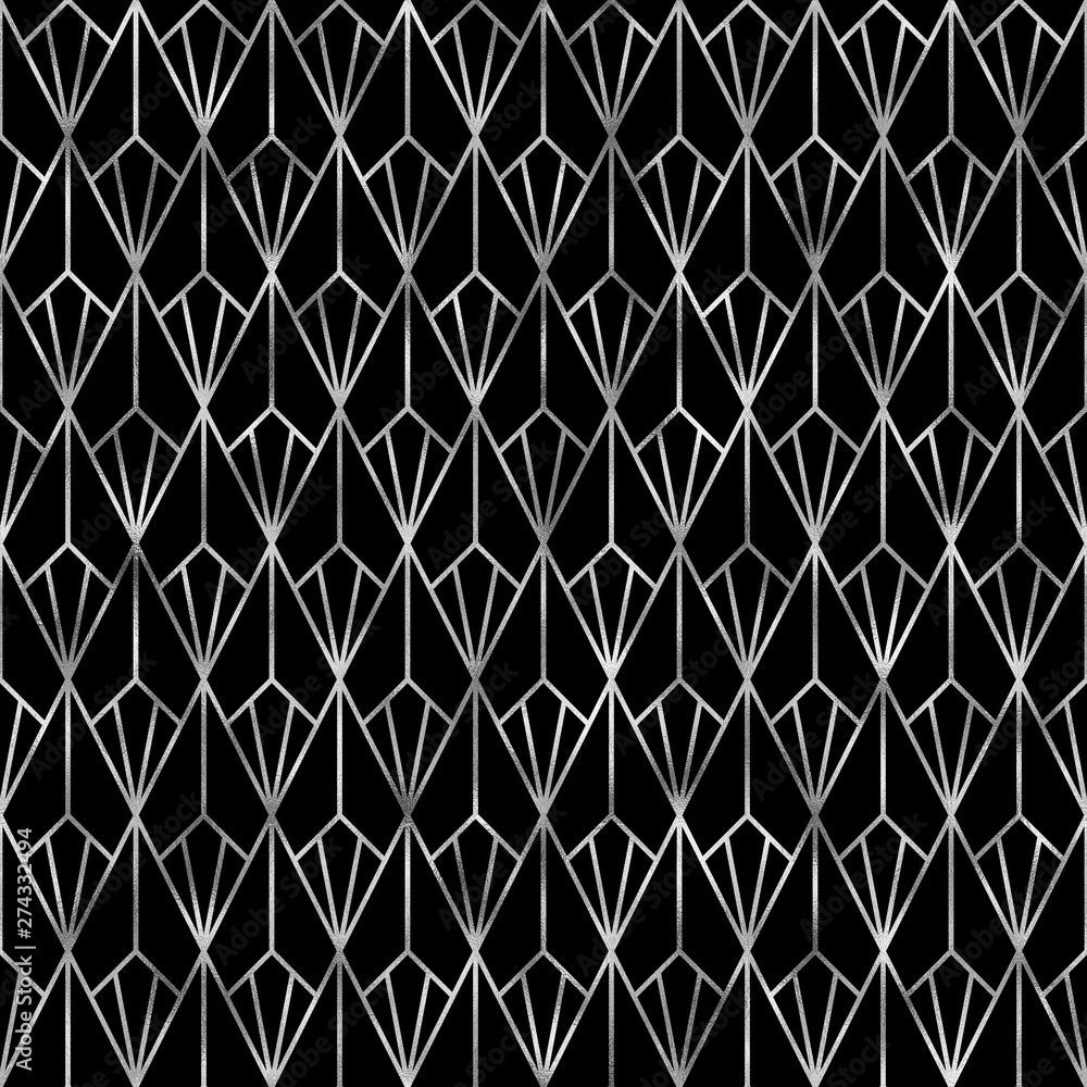 Fototapeta premium Art Deco Seamless Pattern - Repeating metallic pattern design with art deco motif