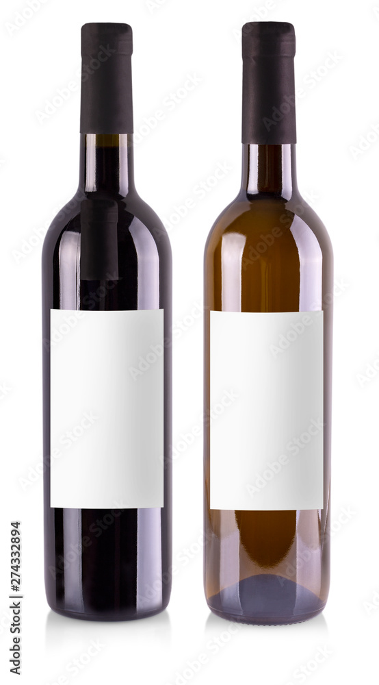 The red and white wine bottles with label isolated over white background The red and white wine bottles with label isolated over white background