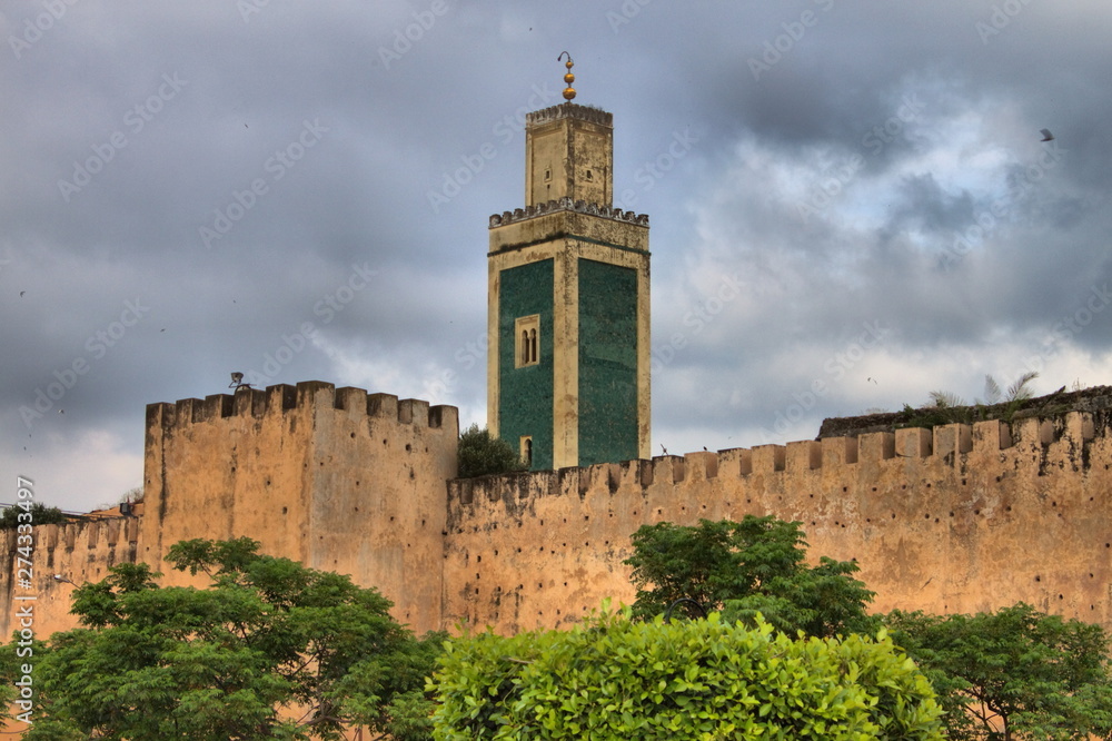 The Mosque Minaret in the medina of Meknes, Morocco