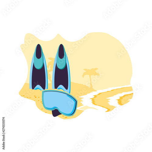equipment of snorkel in the beach