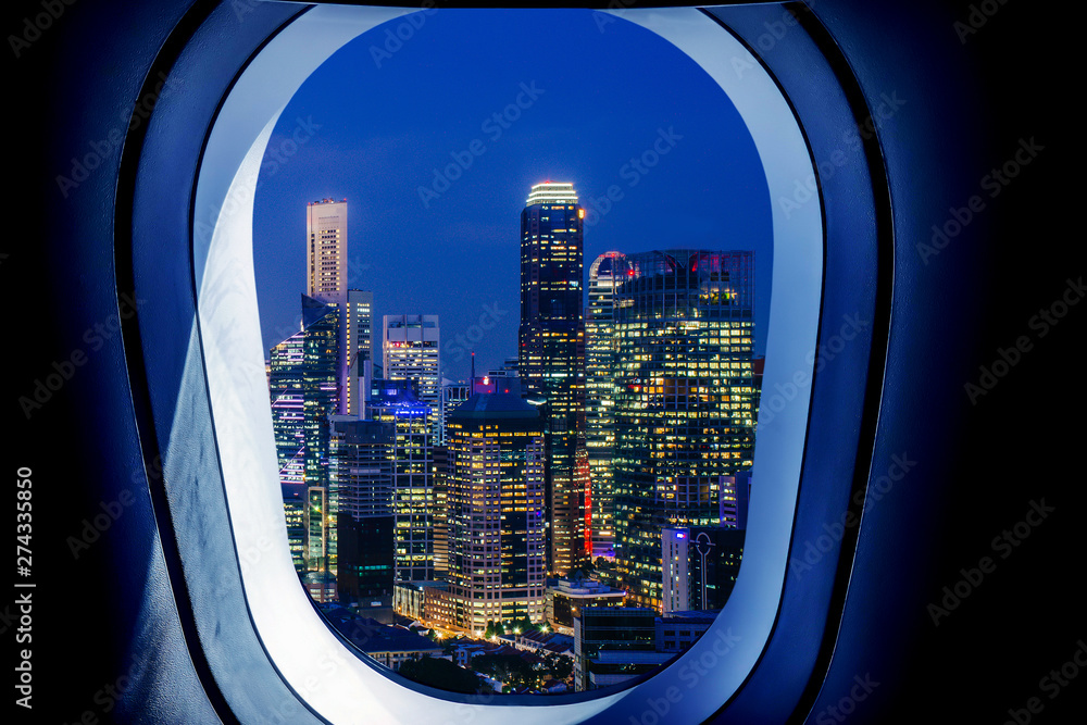 Beautiful Night City View Of Singapore With Sky From Plane Window Stock Photo Adobe Stock