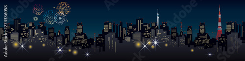 Design of the city visited for travel, Japanese famous place and landmark, Tokyo, Fireworks display
