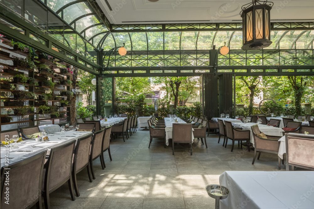 Beautiful restaurant summer terrace interior Beautiful restaurant summer terrace interior