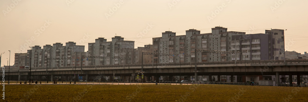 panoramic view of apartment buildings during sunset