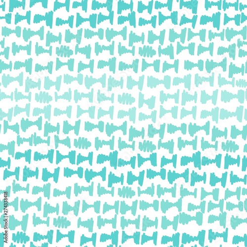 Abstract geometric seamless repeat pattern with hand-drawn anvil shapes in aqua ombre stripes