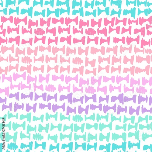 Abstract geometric seamless repeat pattern with hand-drawn anvilshapes in pastel stripes