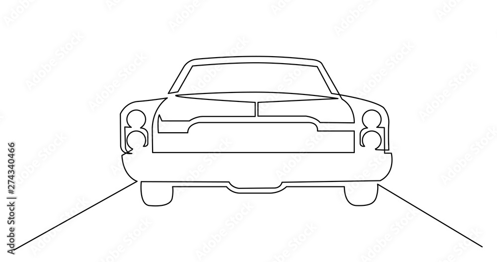continuous line drawing of big retro car