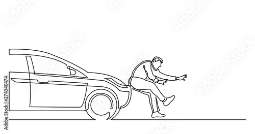 continuous line drawing of car hitting pedestrian