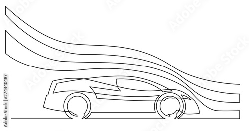 continuous line drawing of concept sport car with aerodynamics waves