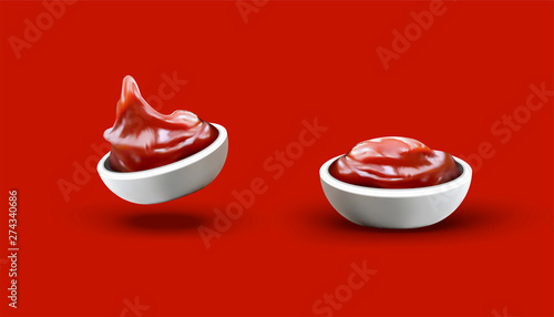 Ketchup sauce on red background