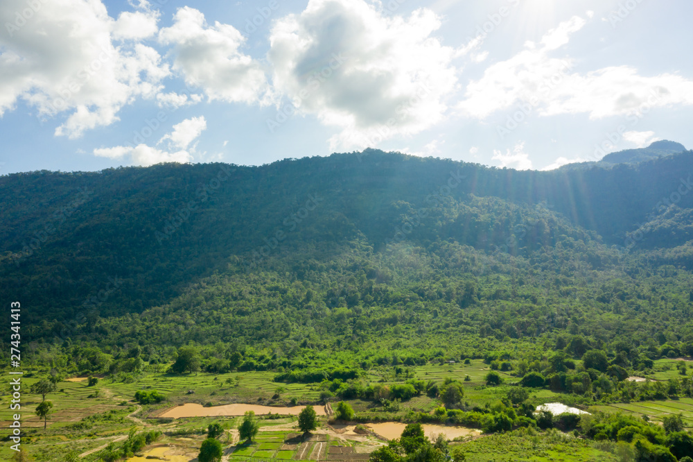 Aerial View of mountain in Champasak province, Lao PDR