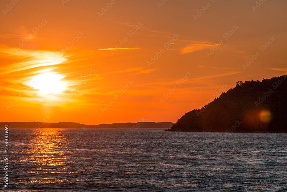 Amazing sunset over Lake Michigan and Mackinac Island